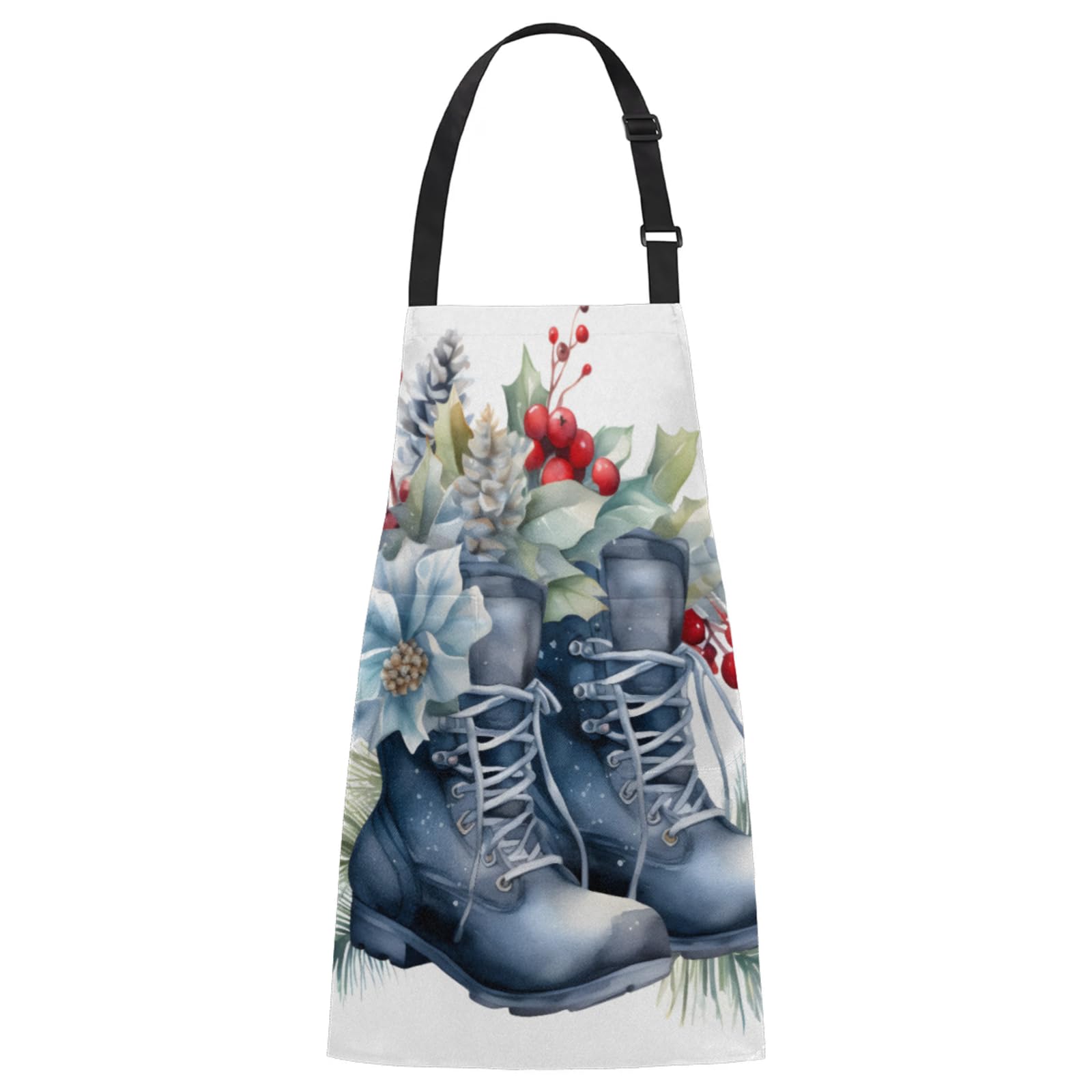 Aglebo Watercolor Shoes Bouquet Chef Apron with Pockets Adjustable Shoulder Strap Waterproof Cooking Apron for Kitchen Baking Gardening Pottery Painting