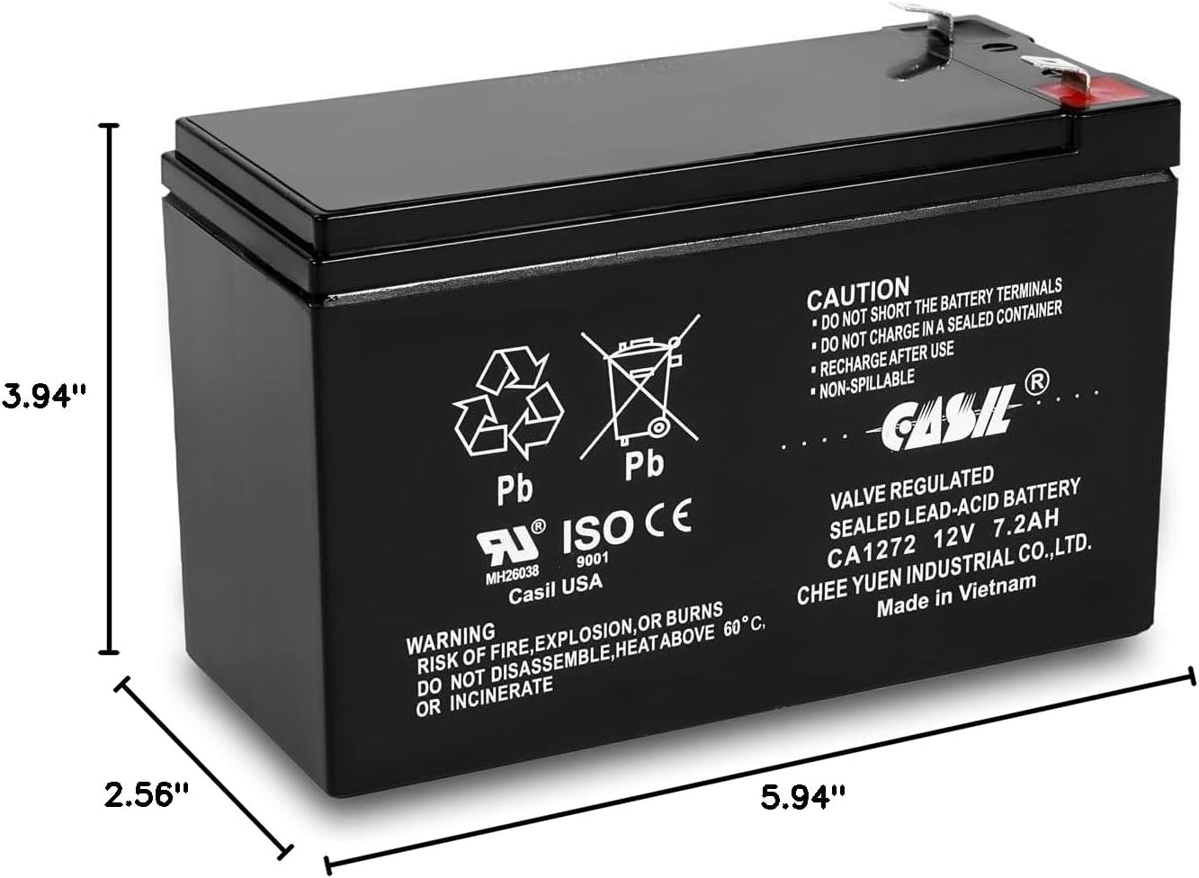Casil CA1272 12V 7.2Ah SLA/AGM Sealed Lead Acid Rechargaeble Maintenance-Free Battery – F2 Terminals