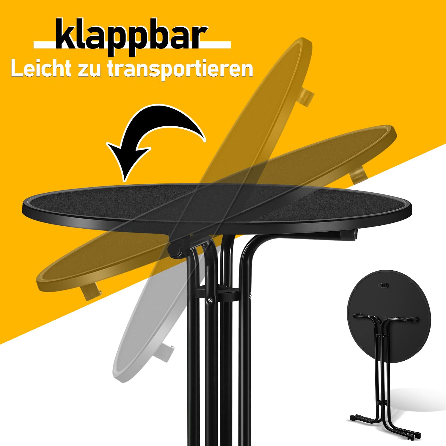 2er Set Stehtisch Klappbar 80 cm Outdoor Schwarz Stehtische Klappbar Höhenverstellbar Stehtisch mit Husse Bartisch Rund 110cm Hoch Bistro Tisch Indoor