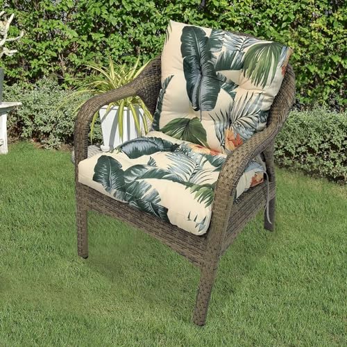 Imperméable Coussin de Chaise de Jardin avec Dossier Extérieur/Interieur Lavables et Dehoussable Coussin à Dossier Haut pour Chaise Fauteuil de Jardin Galette de...