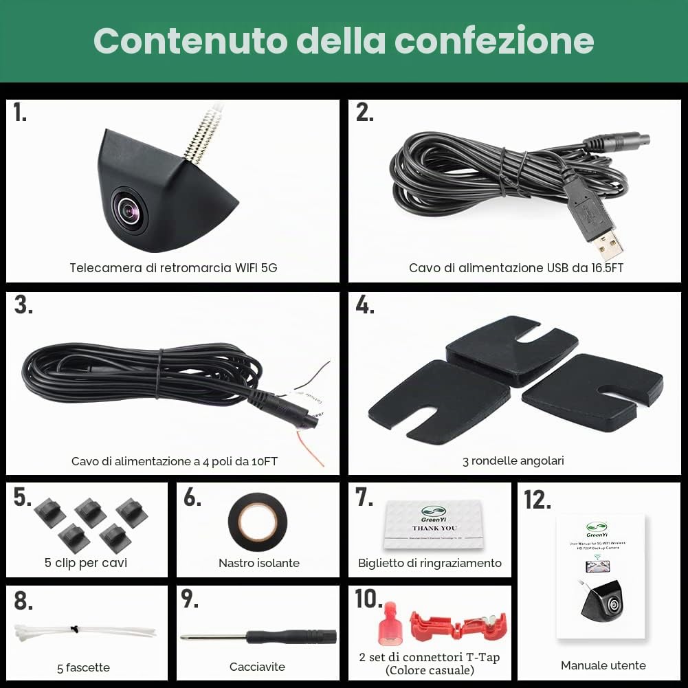 Telecamera di retromarcia WiFi, 5G 720P HD Telecamera di retromarcia per auto per iPhone iPad Android Smart Phone Tablet con angolo di visione ampio di 170 gradi