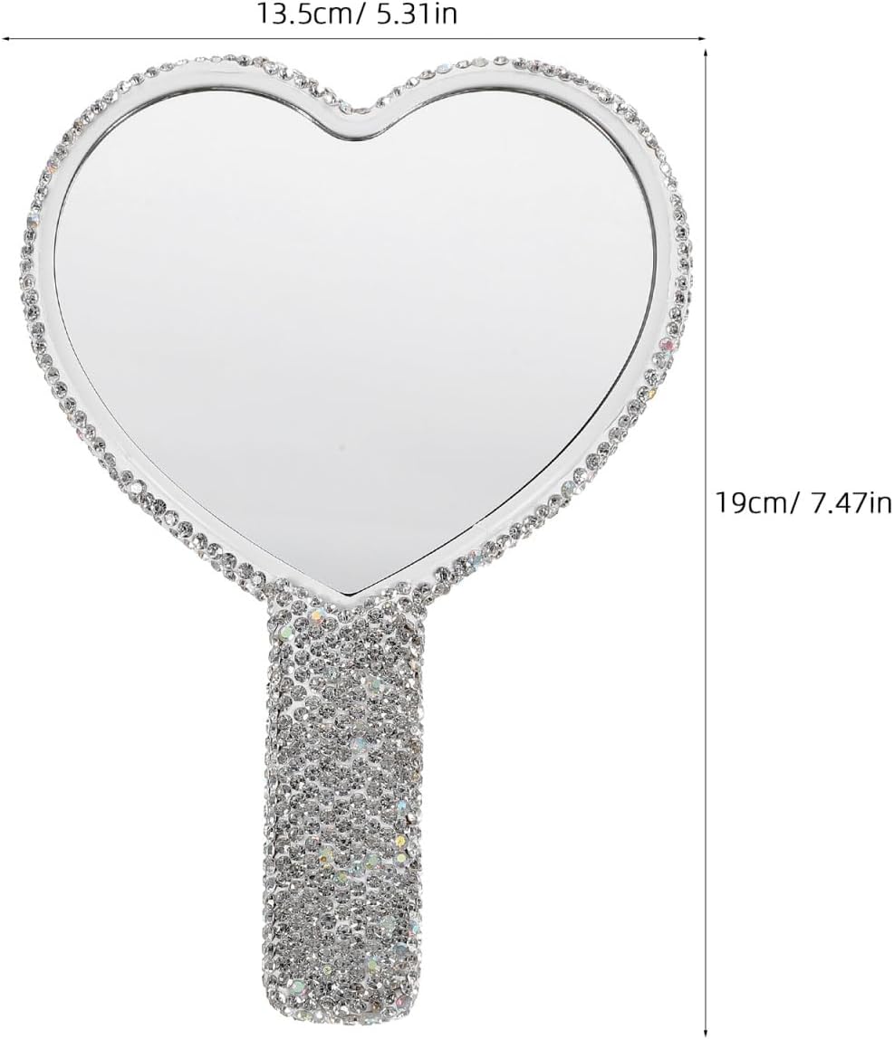 FOMIYES Rhinestone Heart Shaped Handheld Makeup Mirror with Handle Portable Compact Mirror for Travel Daily Beauty Touch-Ups High Definition Reflection Elegant Bling Design