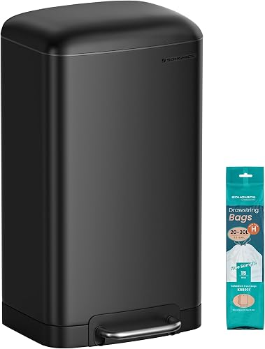 SONGMICS Kitchen Bin, 8 Gallon (30L) Rubbish Bin, Steel Pedal Bin with Lid and Inner Bucket, Soft Close, Black LTB01BK - 1
