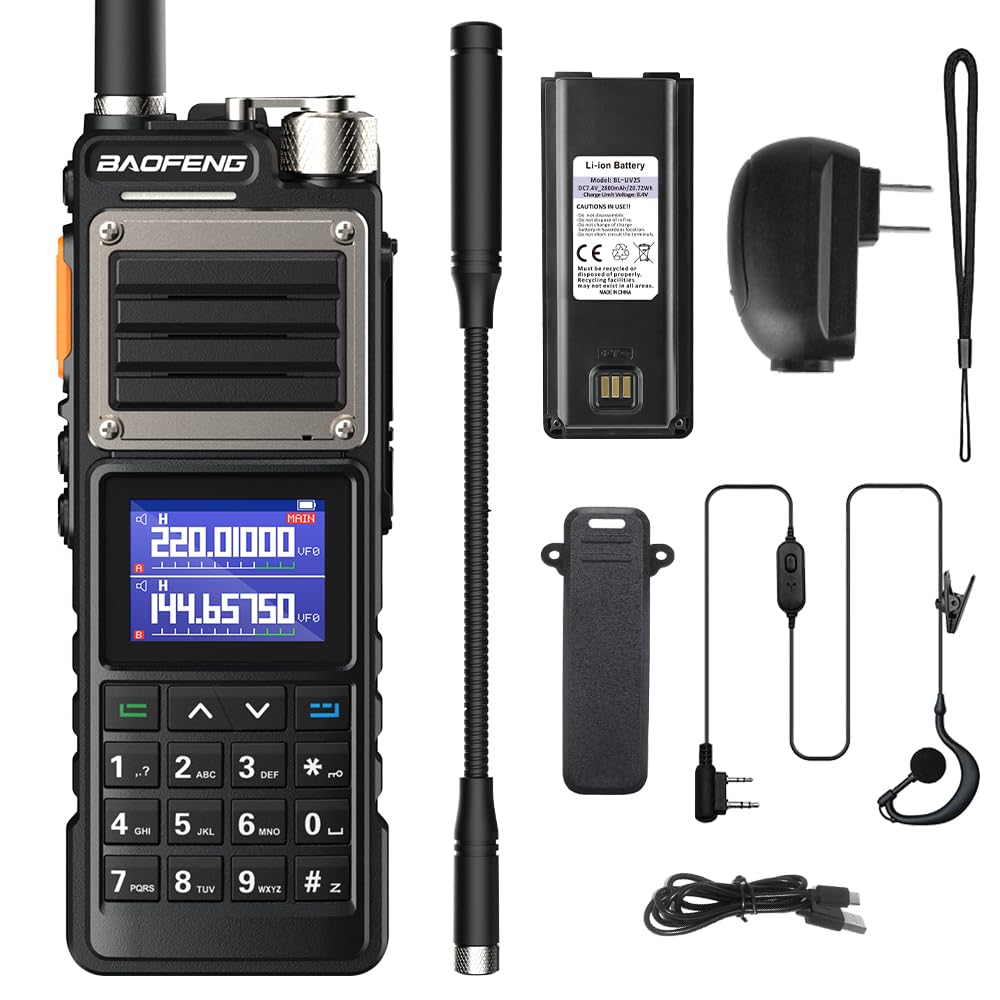 BAOFENG Talkie Walkie Double Bande UHF/VHF Radio Amateur Longue portée jusqu'à 9W avec Batterie 5200mAh 999 canaux CTCSS/DCS Radio FM VOX DTMF Talkie-walkie pour Adultes - UV25M