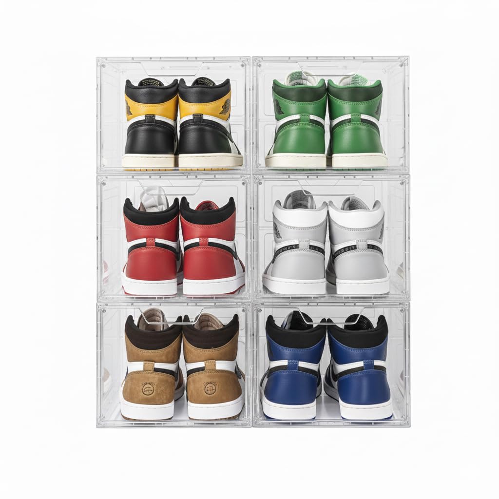 Cajas para Zapatos Transparente Apilable – Juego de 6 Cajas de Almacenaje de Calzado y Ropa, Organizador de Zapatos para el Hogar, Zapatero de Plástico Moderno para Orden y Espacio.