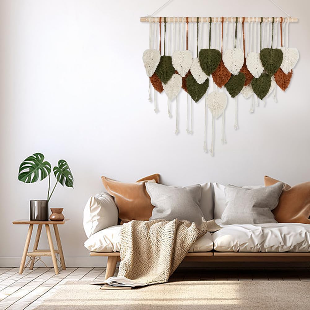 FREEBLOSS Kit Macramé Feuille Set Feuille Macramé Kit de Suspension Murale Macramé Feuille Macramé Feuille Délicates Kits de Macramé pour Débutants Tapisserie de Feuilles de Macramé