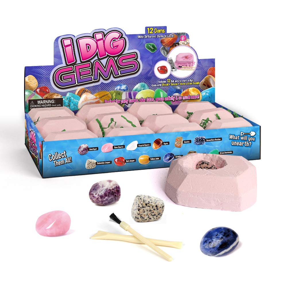 Rocks Collection - 12-Piece Rock Collections for Kids - Cool Geology Gem Kit with Dig Tool and Instructions - Educational Gift for Kids