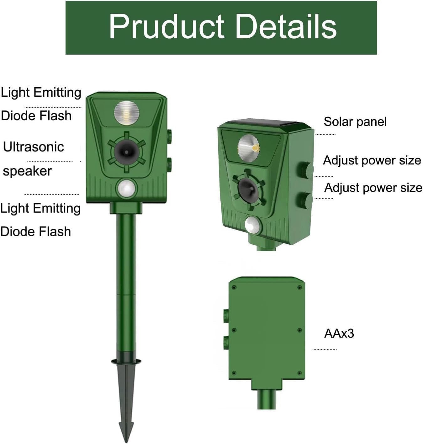Repelente Gatos,USB,Repelene de Animales al Aire Libre como Gatos, Ratas, Perros, Aves, Zorros,Solar Ultrasónico Repelente para Gatos,Outdoor Repeller para Los Animales