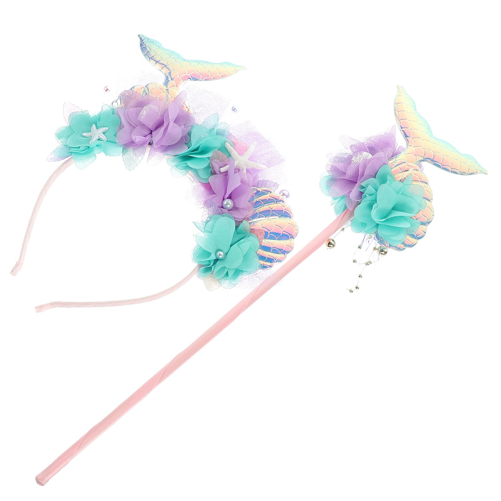 Diadema cola de sirena reutilizable y varita resistente infantil 8