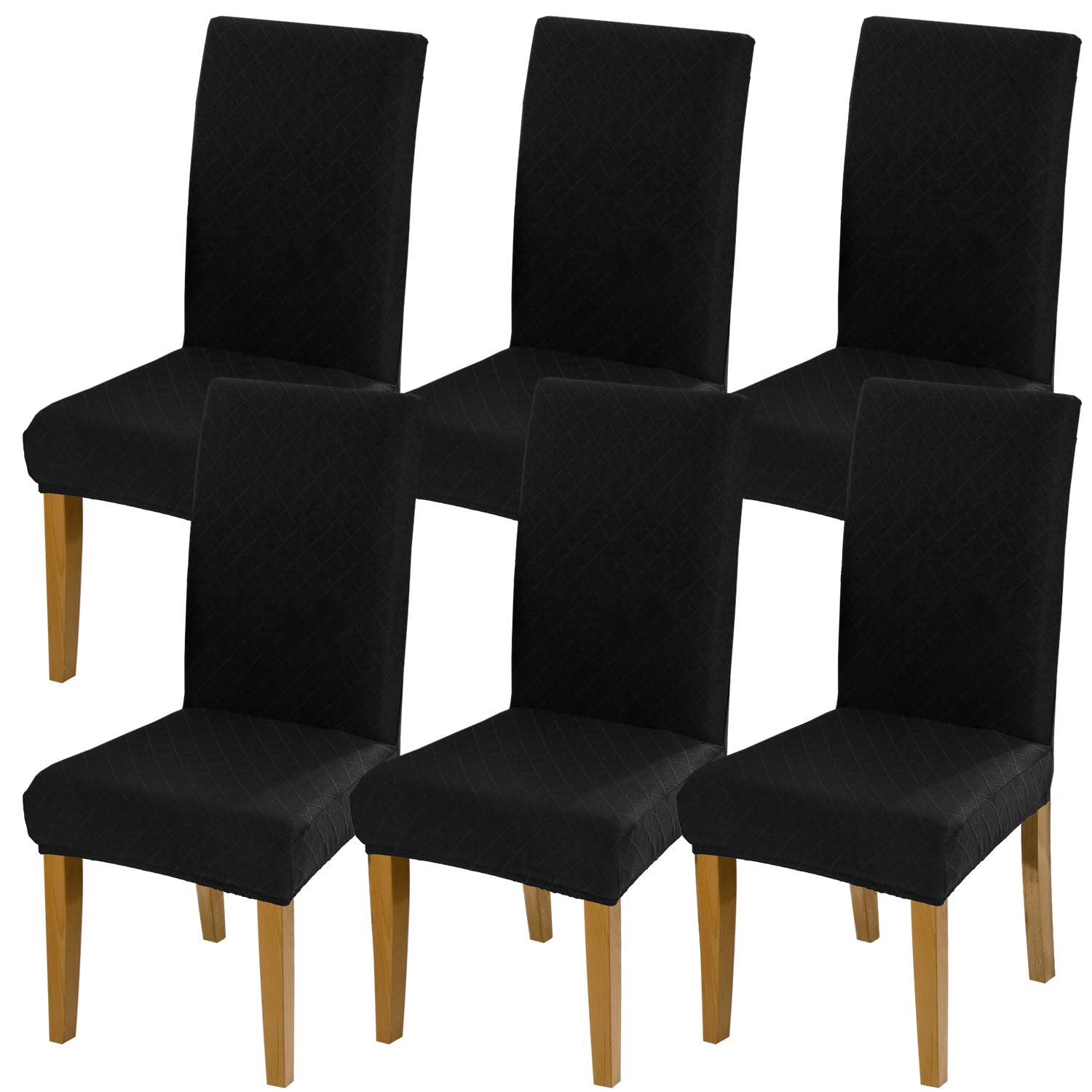 Yisun Black Dining Chair Covers Set Of 6, Stretch Jacquard Lattice Chair Cover