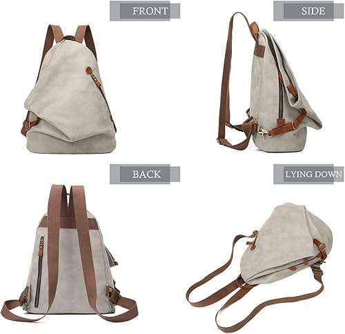 Miniatura 5 de KL928 Mochila vintage de lona  Mochila grande informal para viajes al aire libre, mochila de senderismo para hombres y mujeres, gris