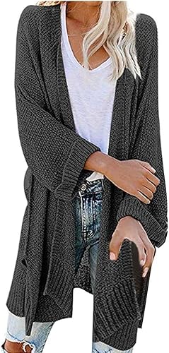 ZOOJINFAR Womens 2023 Fall Long Batwing Sleeve Open Front Chunky Knit Cardigan Sweater Color Block Coatigan