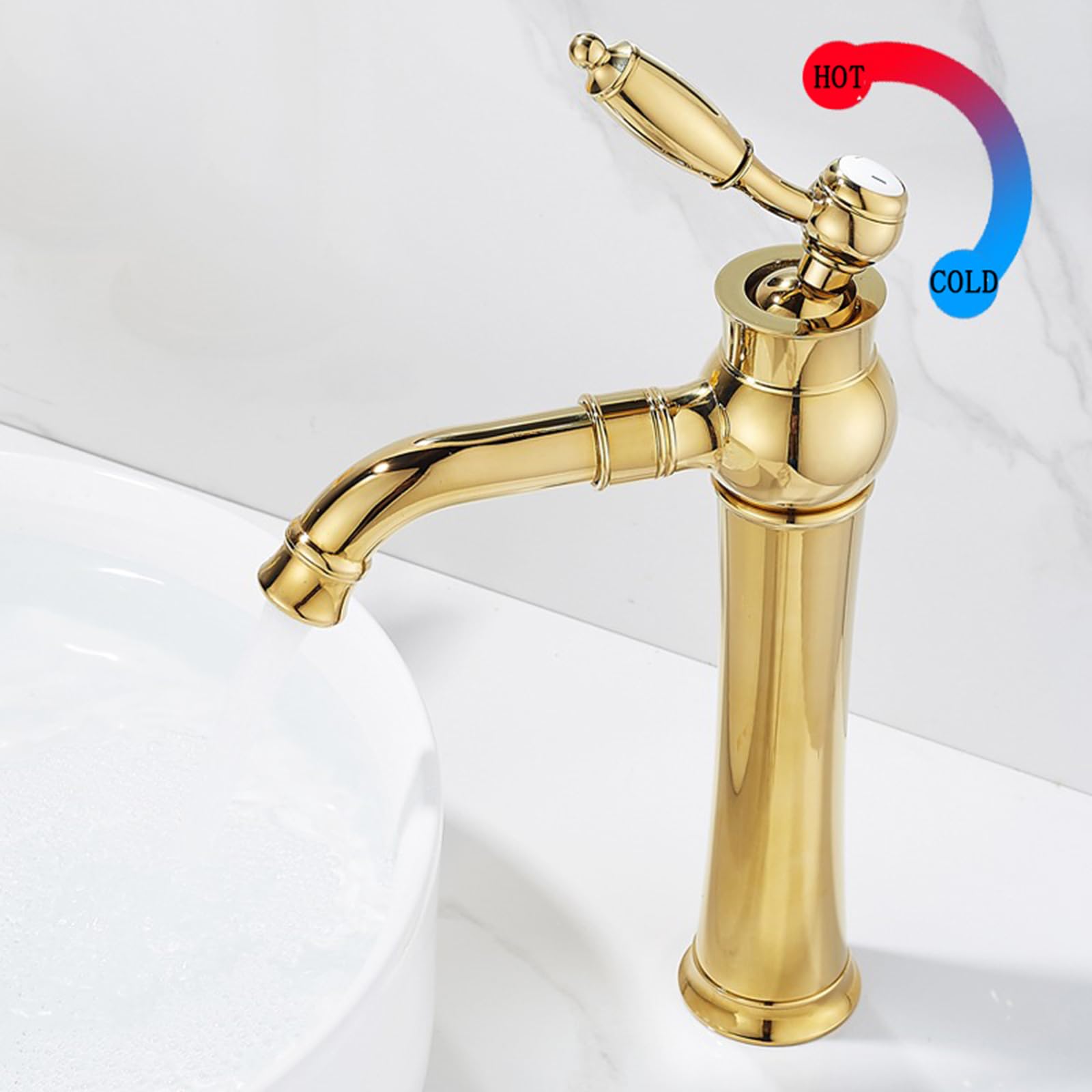 Grifo de Lavabo Vintage Monomando para baño, Giratorio, 1 Orificio, Agua Caliente y fría, Cromado