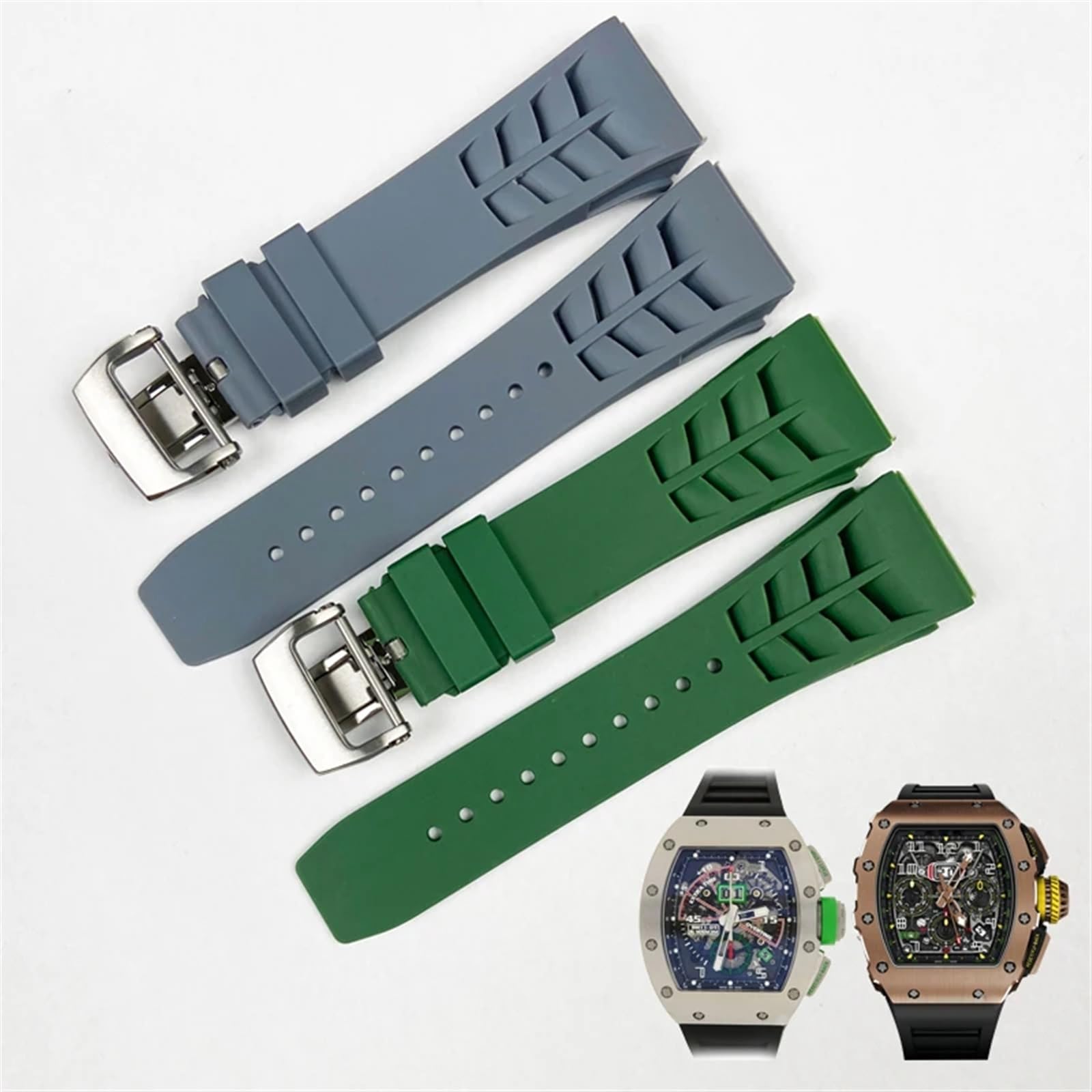 25 mm gumowy silikonowy pasek do zegarka Richard Mille pasek ze stali nierdzewnej składana klamra niebieski pasek akcesoria do zegarków niebieski pasek