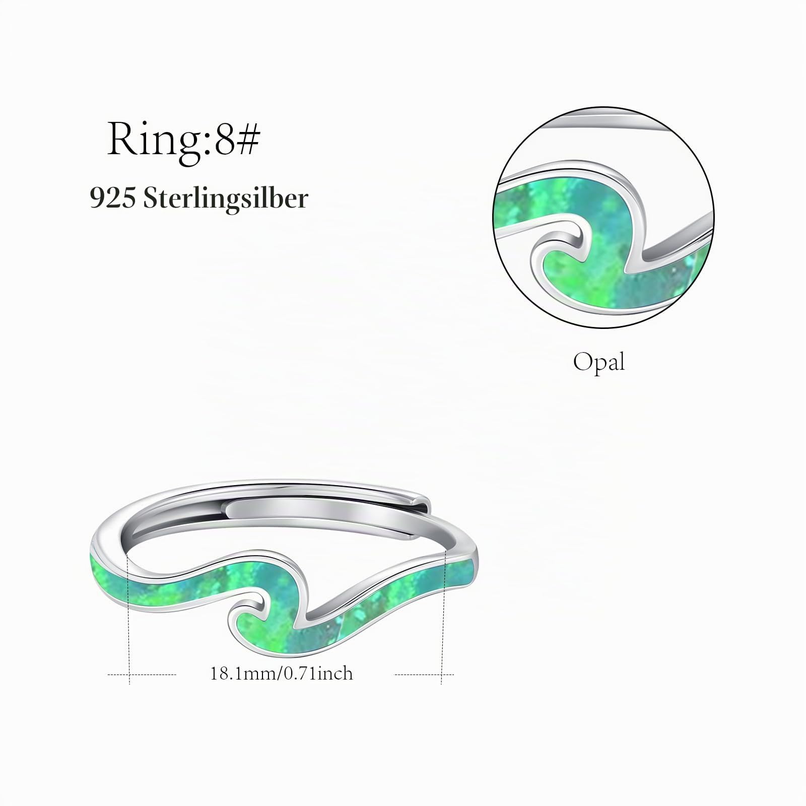 TRISHULA Damenringe 925 Sterlingsilber Verstellbarer Opal Ring mit Opal und Wellen Design Ozean Schmuck Geschenk für Damen und Herren Naturliebhaber