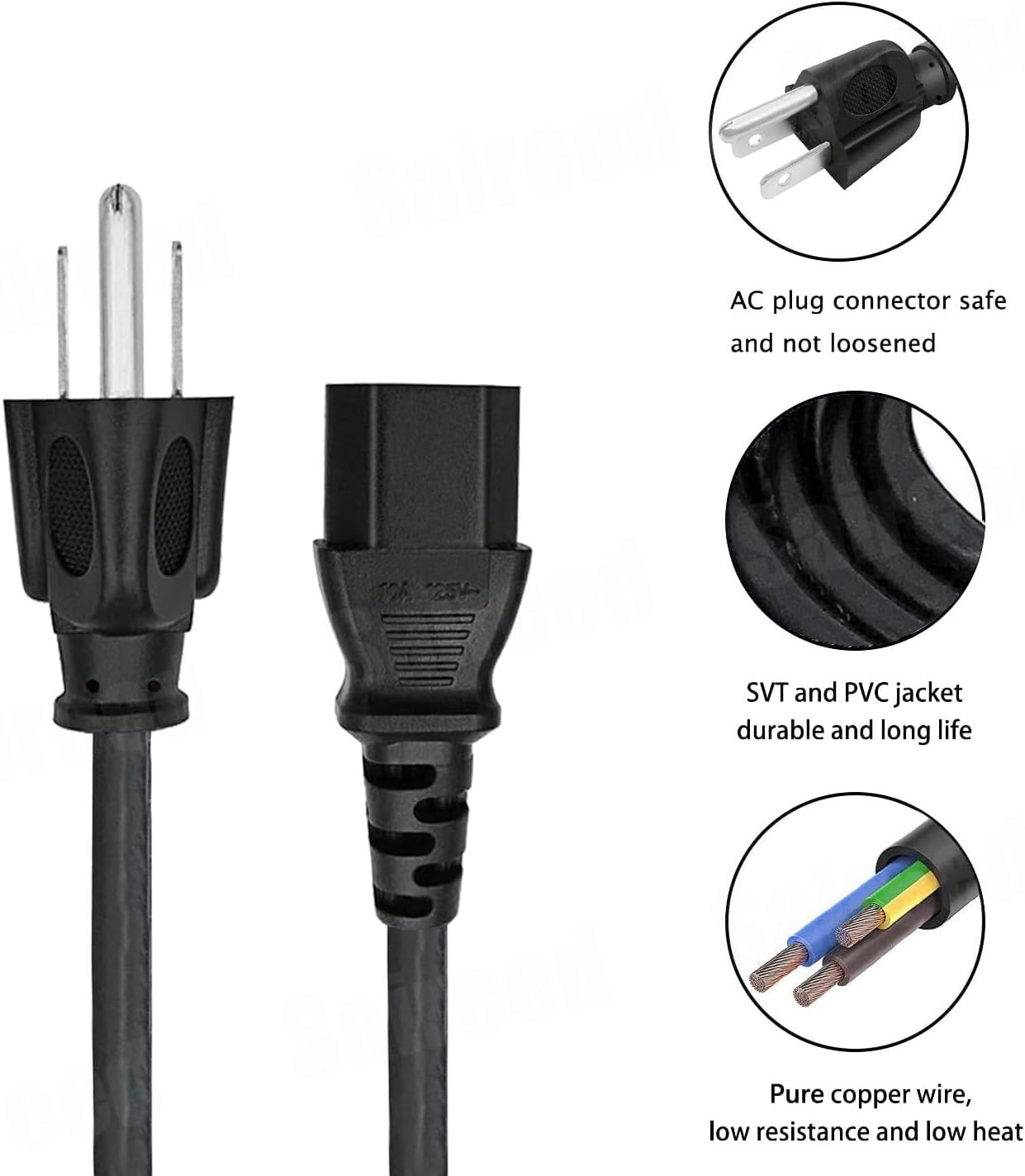 Power Cord Cable Replacement for Hamilton Beach Electric Percolator Coffee Pot Model 40614 40616 40515 40516 50042 106840 3 Prong 8ft AC Power Cable