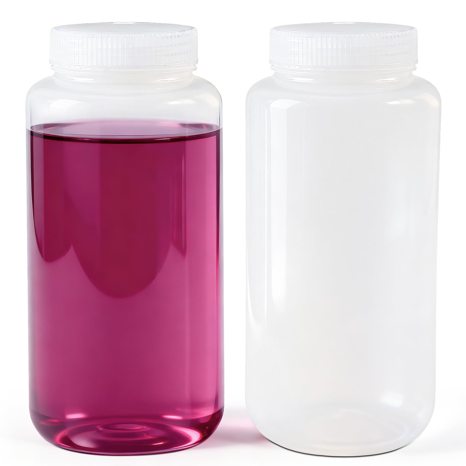 33.8 oz Wide Mouth Lab Reagent Bottle, Laboratory Grade Chemical Container, Sealed Leak-proof Translucent HDPE Bottle, Pill Bottles, Water Sample Containers (2 Pcs)