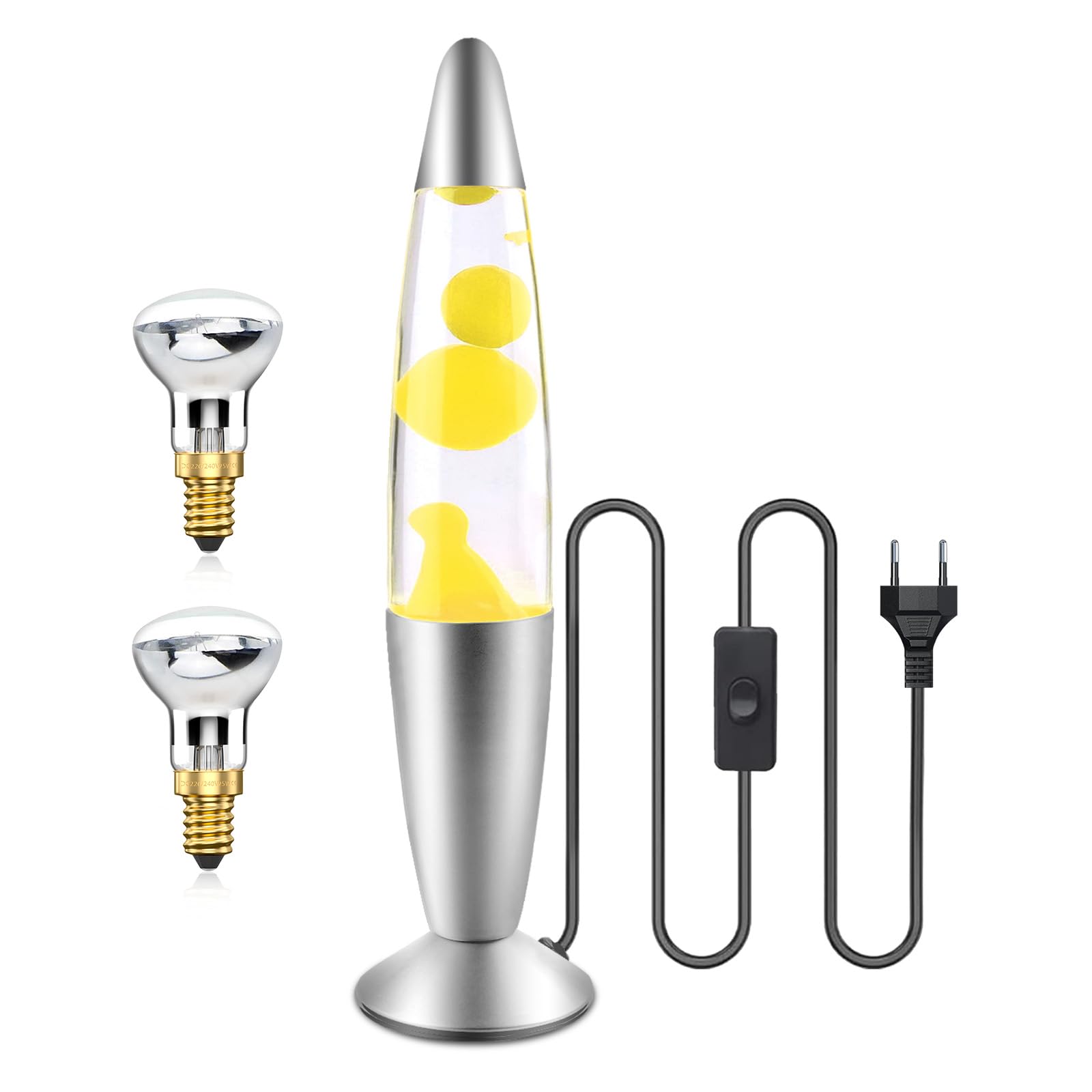 Klarlight Lámpara de Lava 34cm con Magma 25W - Interruptor de Cable y Bombilla Retro Incluidos (Amarillo)