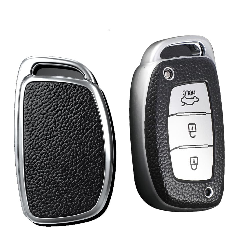 KUNIO Keyless Key Fob Case for Hyundai Kona i10 i30 i20 ioniq Hybrid Tucson Santa Fe ix35 Mistra, TPU Leather Texture