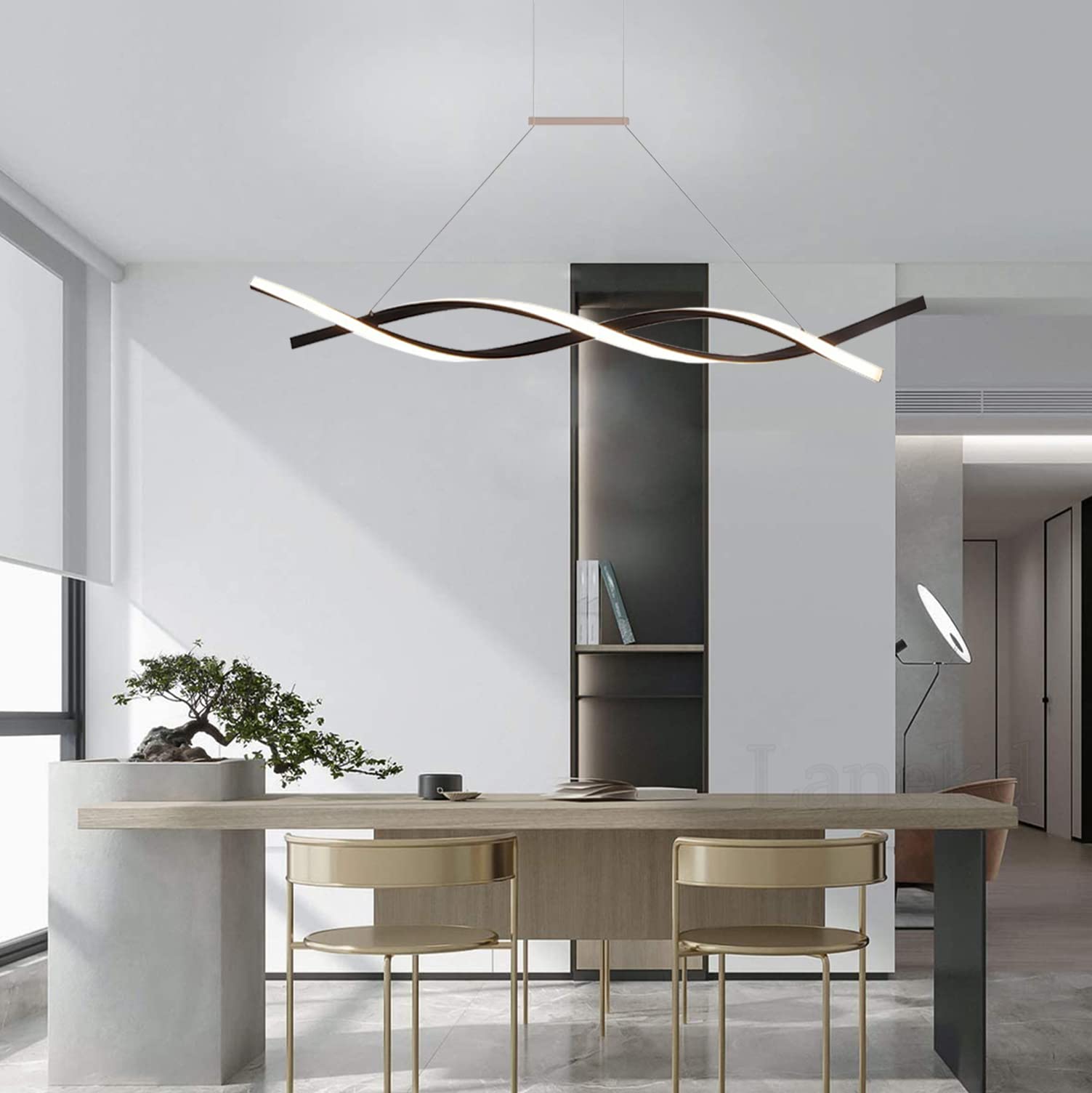 Jsz Lampada da soffitto a LED dimmerabile, con telecomando, moderna, minimalista, in metallo e acrilico, per camera da letto, colore nero, 90 cm