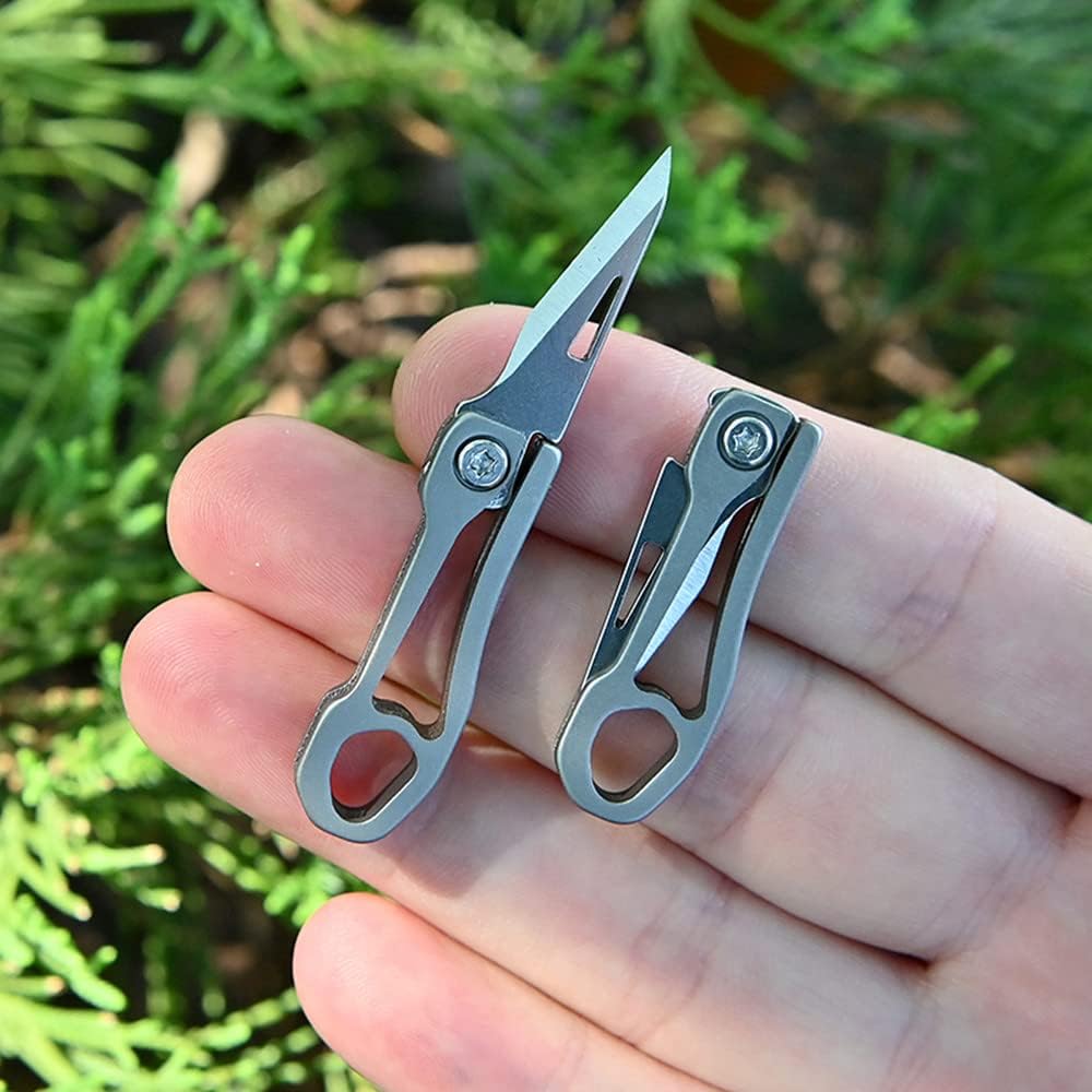 Ultra Small Folding Titanium Knife with 420j2 Stainless Steel Blade, Mini EDC Portable Box Cutter/Package Opener, Ultra Compact and Lightweight