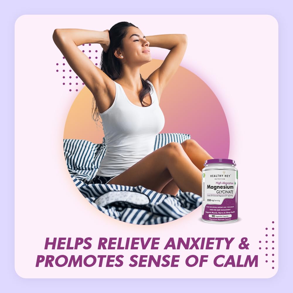 HealthyHey Nutrition Magnesium Glycinate High Absorption for Sleep, Cramps, & Nerves Health - 90 Vegetable Capsules 4