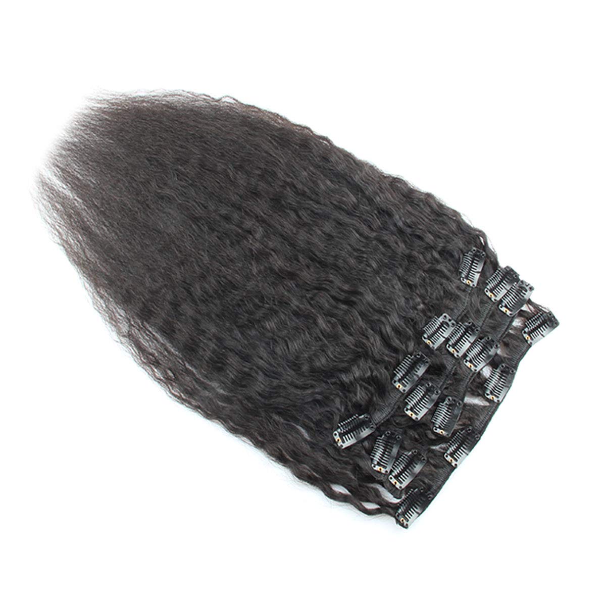 ZLCHE20" Straight Clip in Human Hair Extensions Coarse Yaki Brazilian Hair s Straight Clip ins for African American Black Women (Natural Black, 20 Inch)