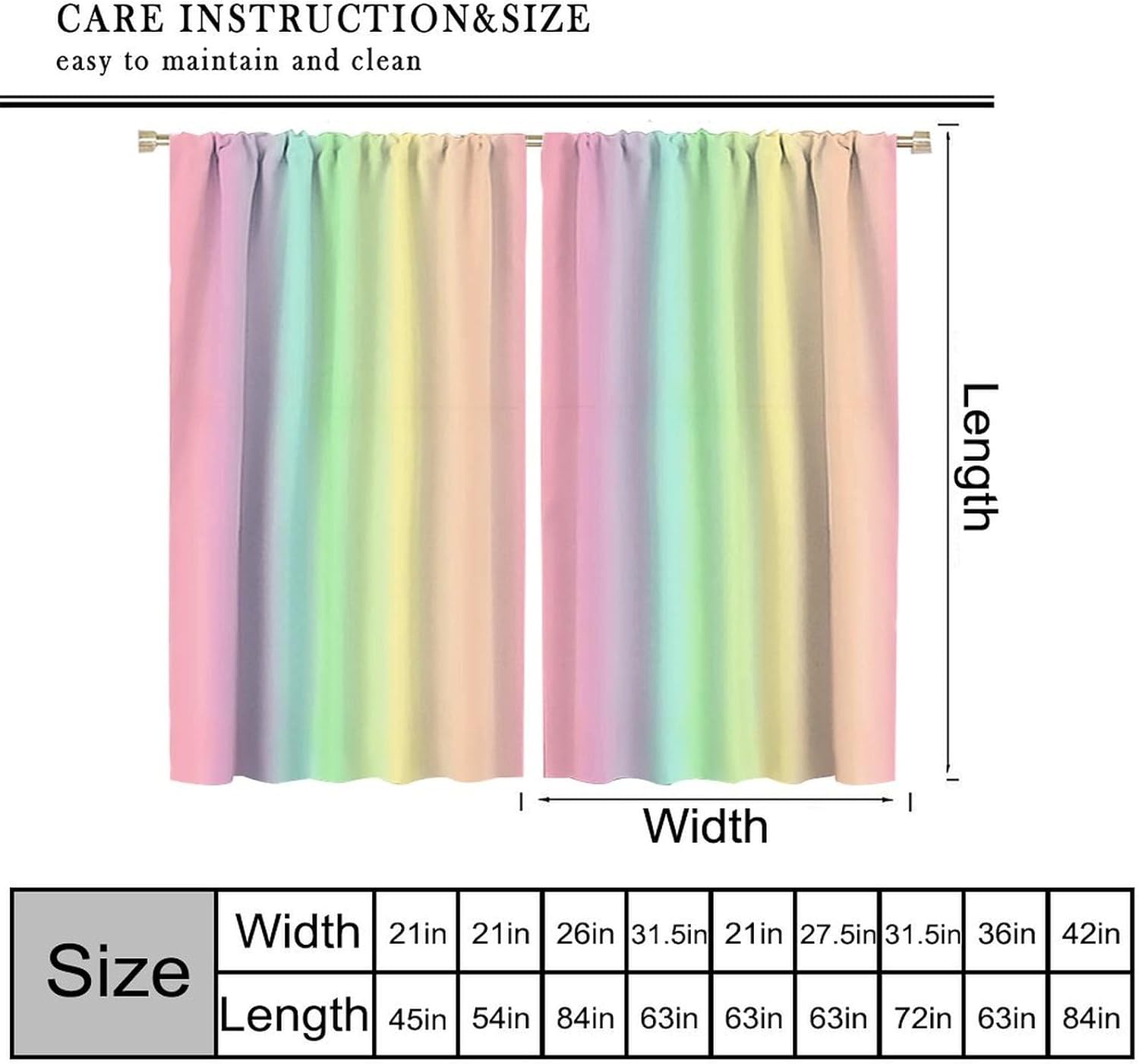 Rainbow Curtains Stripe Colorful Gradient Modern Art Print for Kids Girls Boys Women Bedroom Living Room Bathroom Blackout Rod Pocket Decoration Window Drapes 2 Panels W21xL45in