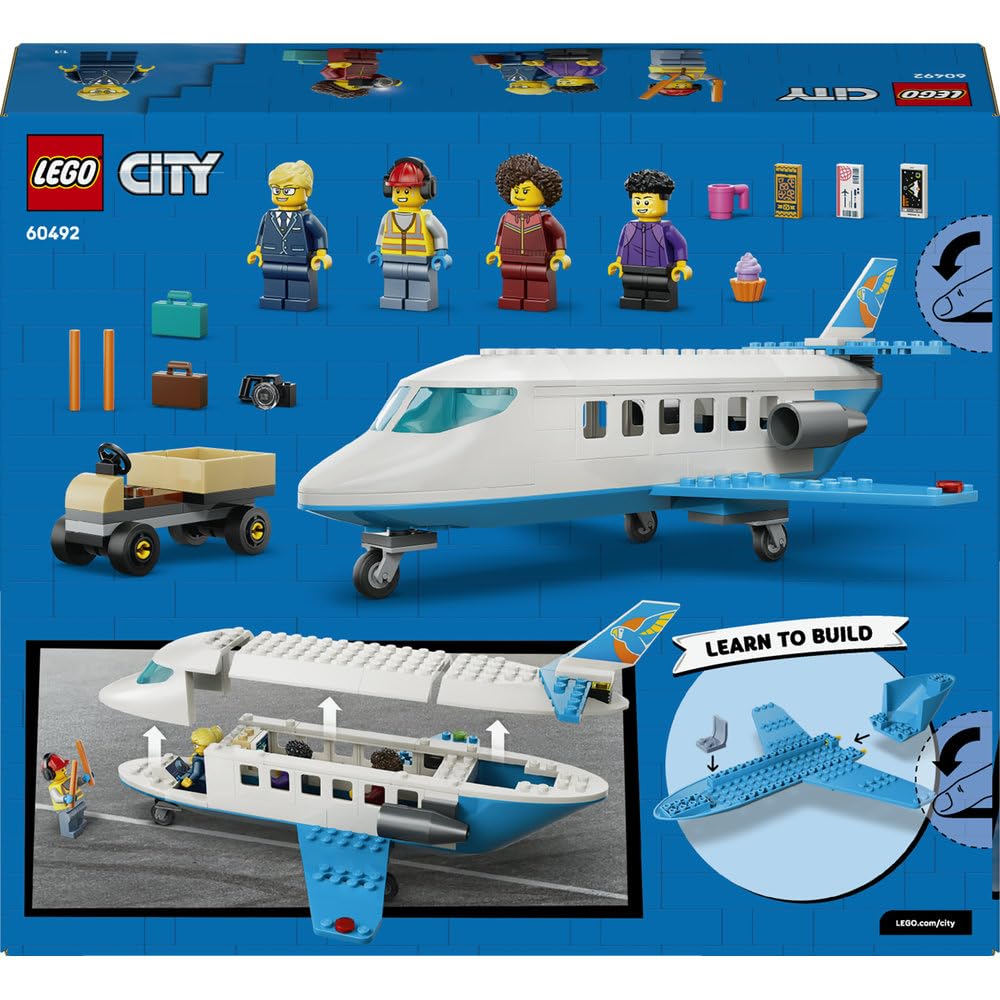 LEGO City Samolot pasażerski 60492 | Samolot dla dzieci 4+, zestaw klocków konstrukcyjnych, prezent dla chłopca i dziewczynki, łatwe budowanie, 118 elementów