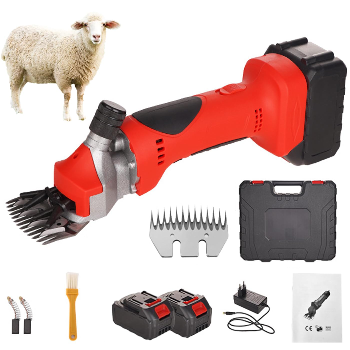 Tosatrice elettrica a Batteria per Pecore con 2 batterie da 13000 mAh - Potente tosatrice elettrica in Lega di Acciaio per Lana di Pecore, capre e bovini