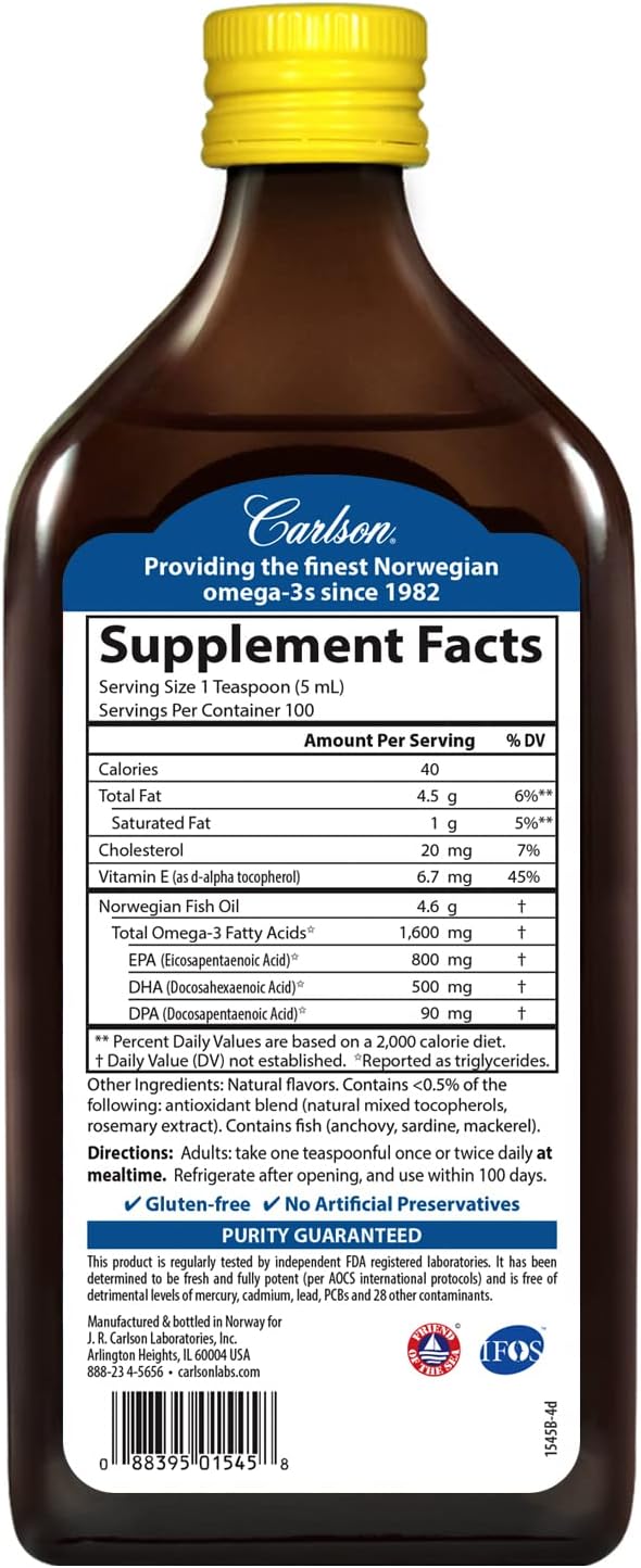 Carlson Labs Very Finest Fish Oil Nutritional Supplement, Lemon, 16.9 Fluid Ounce : Automotive
