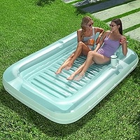 Colchón De Aire Inflable Para Tomar El Sol – Piscina Flotante Para Adultos Con Reposacabezas Y Portabebidas, Tamaño Extra Grande 178x116 Cm, Para Piscina Y Playa