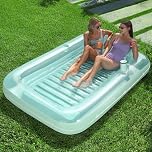 SLOOSH Inflatable Tanning Pool Lounger Float, 85" x 57" Extra Large Pool Floats Adult with Pillow, 4 in 1 Suntan Tub Raft Floatie,Sunbathing Bed Lounge for Water Blow Up Ball Pit Party Gifts, XL-Cyan