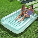 SLOOSH Aufblasbare Tanning Pool, 85" x 57" Extra große aufblasbarer Luftmatratze für Erwachsene mit Kissen, 4-in-1-Sonnenliege, aufblasbares Badebett,Partygeschenk, XL-Cyan