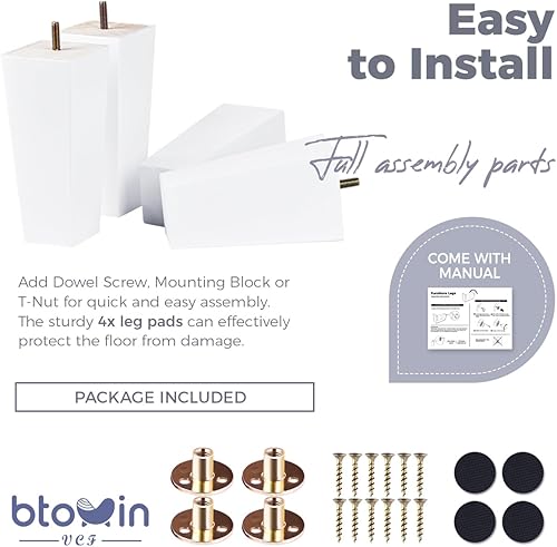 Miniatura 4 de Patas para muebles de madera maciza de 8 pulgadas, 4 pies de repuesto de pirámide de madera moderna de mediados de siglo con pernos roscados de 516