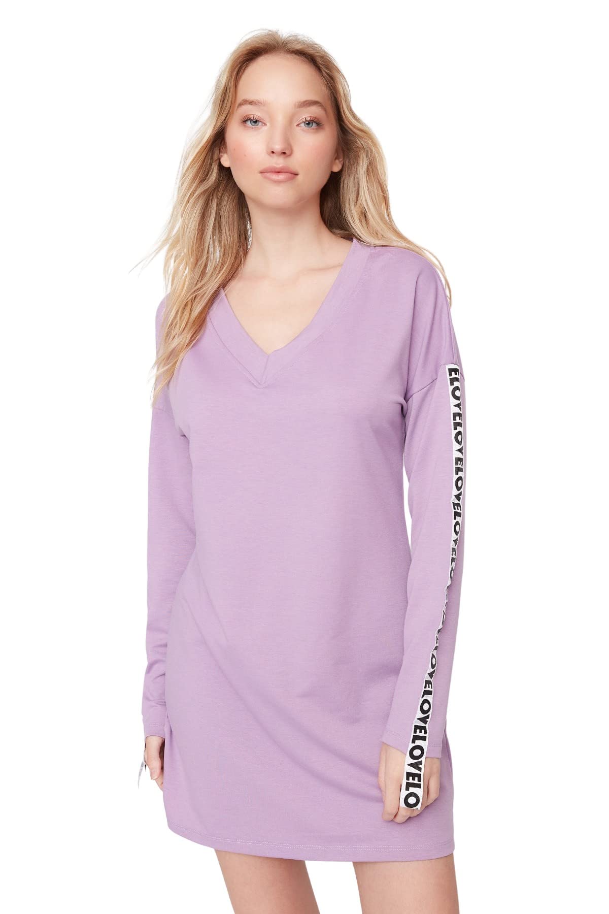 Trendyol Women's Lilac Mini Shift Relaxed Knit Dress