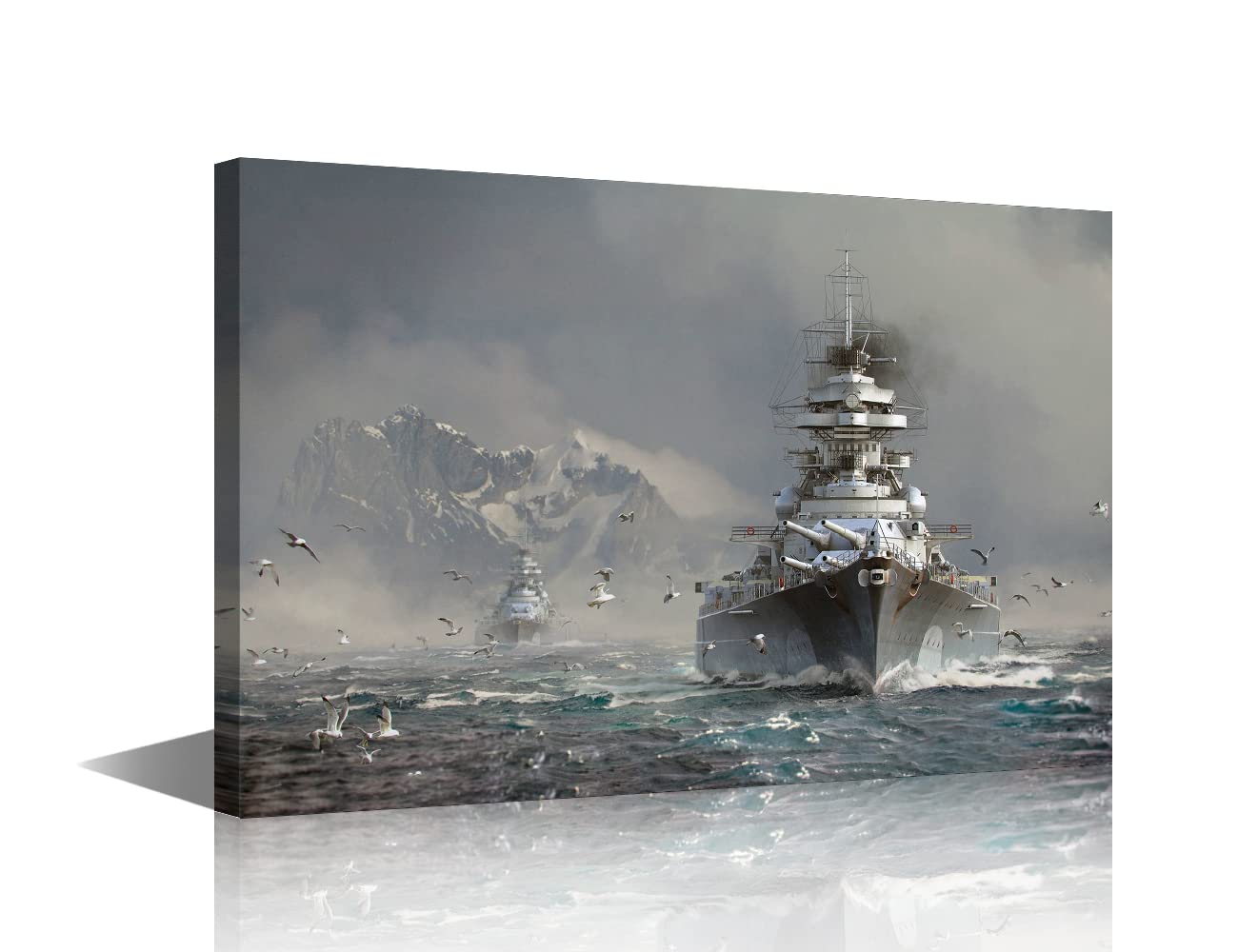 1 Panel Wall Art Black and White Paintings for Living Room KMS Bismarck Battleship Picture Posters Warship Canvas Artwork Bedroom House Decor Framed Ready to Hang Posters and Prints(12"Wx18"H)