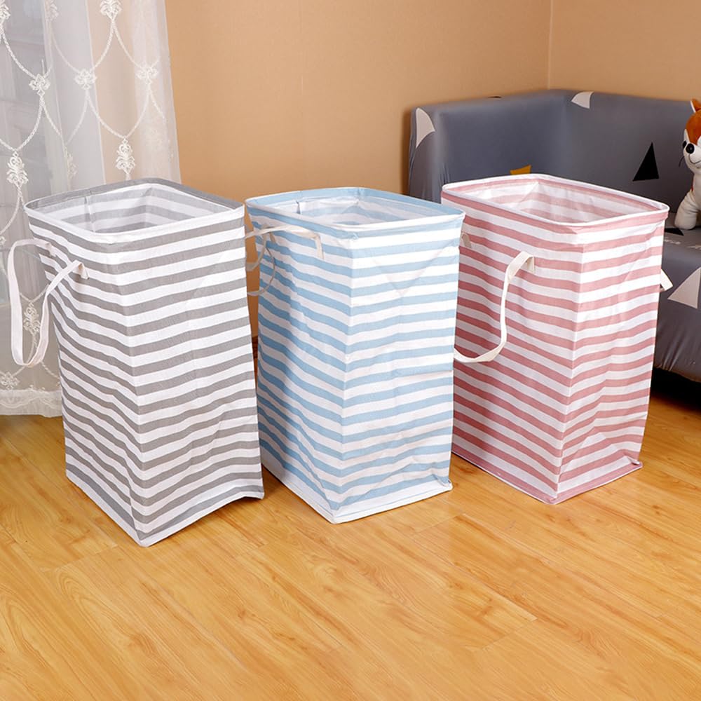 Kaxich 3er Pack 75L freistehender Wäschekorb, Faltbare großer Wäschekorb Wäschesammler mit langen Seil Griffen für Schlafzimmer Badezimmer (Grau, Grün, Rosa)