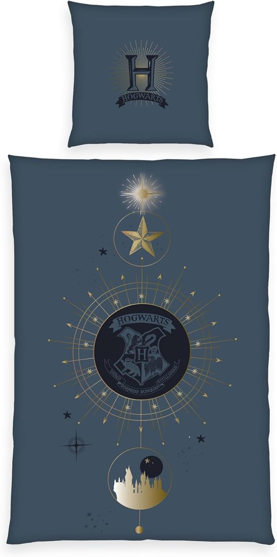 Herding Harry Potter Bedding Set, Pillowcase 80 x 80 cm, Reversible Design, Duvet Cover 135 x 200 cm, with Button Closure, 100% Cotton/Renforce, Blue