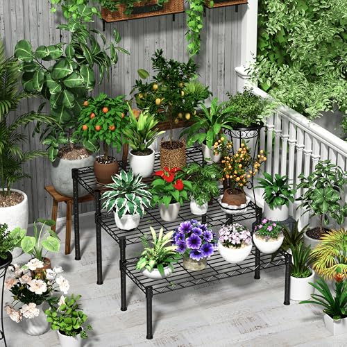 Xiofio 3 Tier Ladder Potted Multiple Plants for Indoor and Outdoor Plant Stands, Adjustable Shelves and Multifunctional Plant Racks suitable for living room balconies and gardens,(Black) by Xiofio - Used condition - Image 2