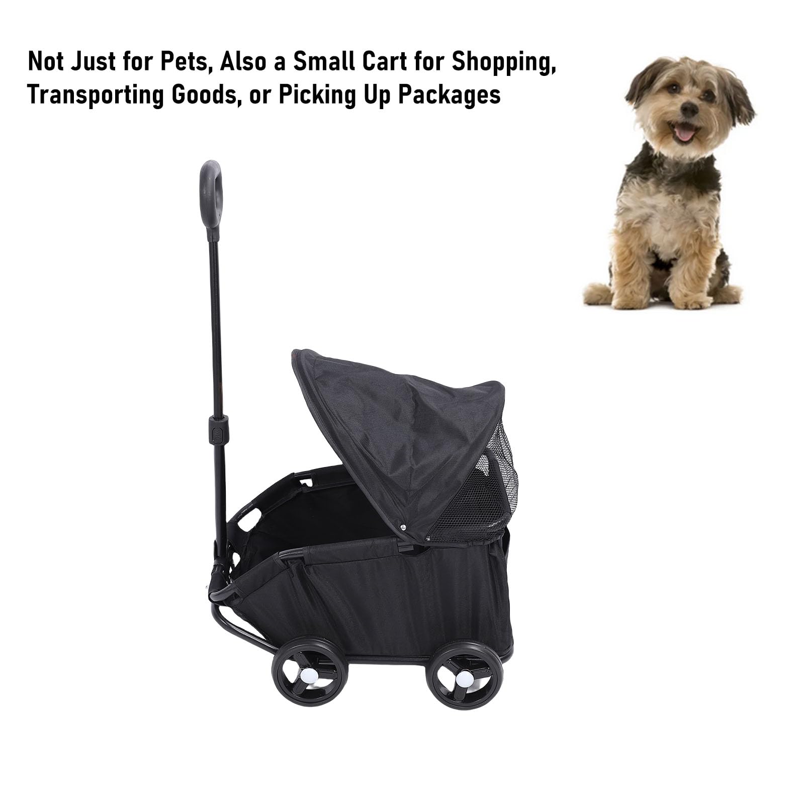 VBESTLIFE Passeggino per Animali Domestici Pieghevole Leggero, Design a 4 Ruote con Tettuccio Parasole e Carrello per Animali Multifunzionale Pieghevole con una Sola Mano per Cani di (BLACK)