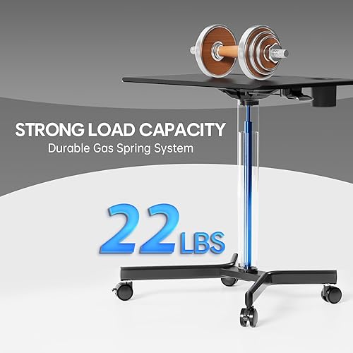 Miniatura 7 de JYLH JOYSEEKER Escritorio móvil de pie, escritorio de pie con soporte para tazas, escritorio móvil con ruedas, altura ajustable, escritorio portátil
