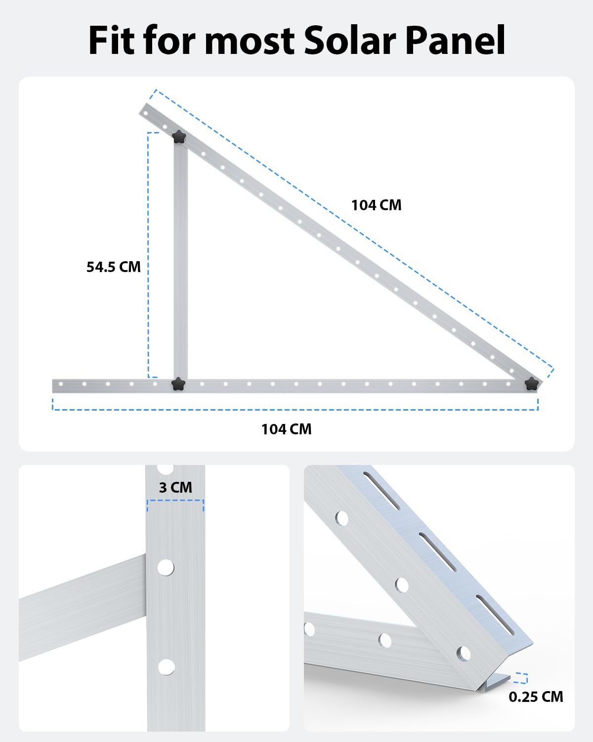 Stouchi Solarpanel-Halterung 1040mm – 2 Stück, Verstellbarer Winkel 0°–60° Für Flachdach, Balkon, Wohnmobil, Yacht – Alu 200W–350W