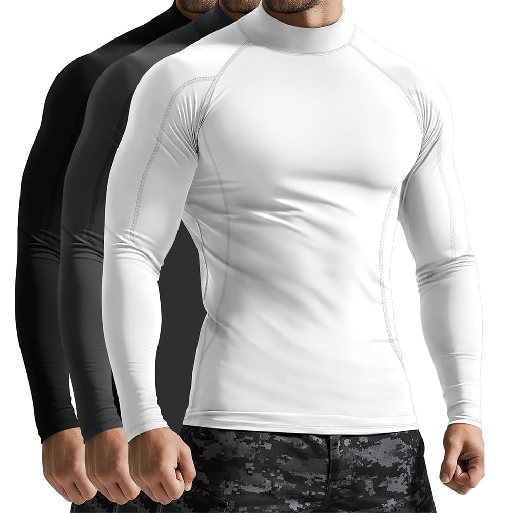 3 Pack Men's Compression Shirts Long Sleeve Workout Gym T-Shirt Running Top Cool Dry Sports Baselayer Undershirts