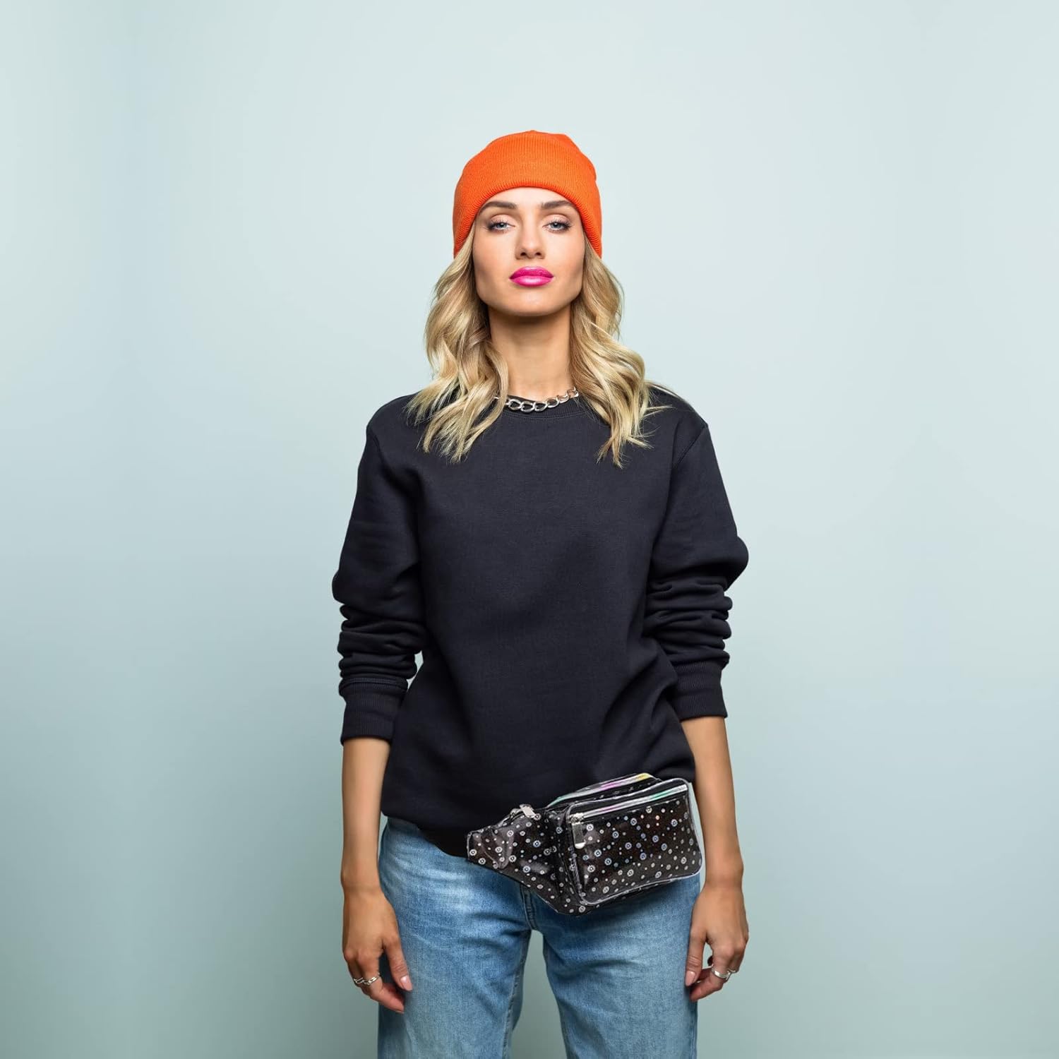 Festival Rave Holographic Black Translucent Flower Fanny Pack for Women Girls Concert Waist Belt Bum Bags -Black Translucent Flower - Image 6