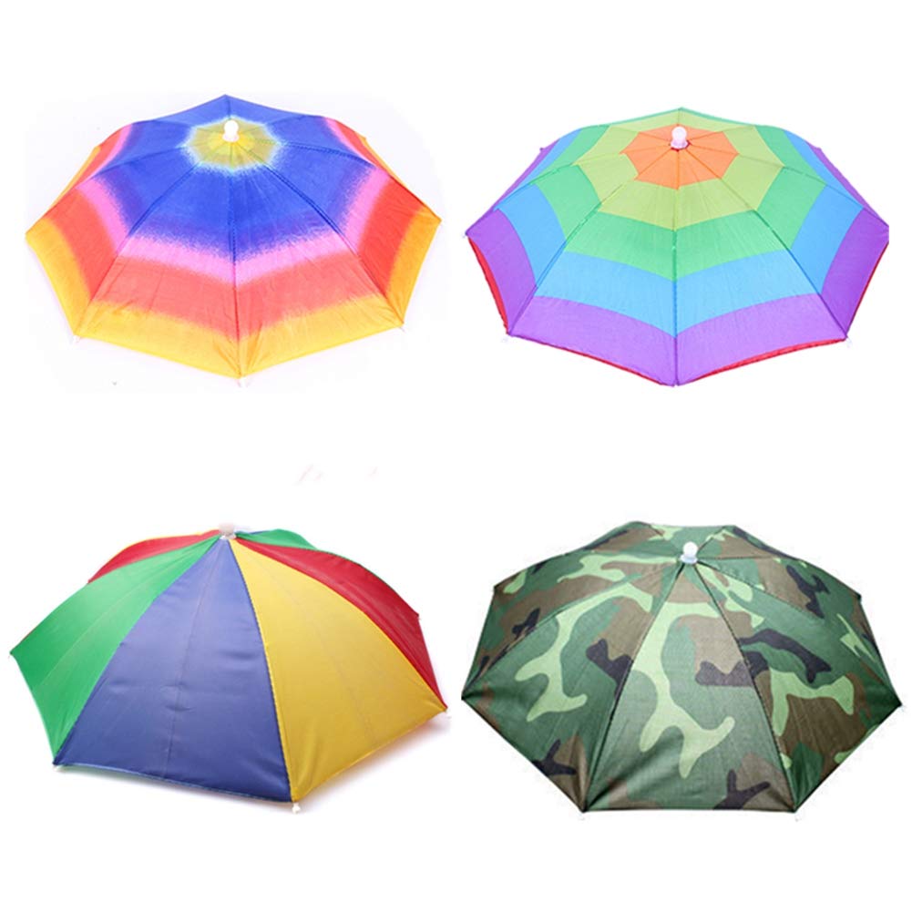 Umbrella hat 4 Pack for Kids Adults Outdoor 20" Multicolor Head Umbrella Cap Rainbow Fishing Hats and Folding Waterproof H...