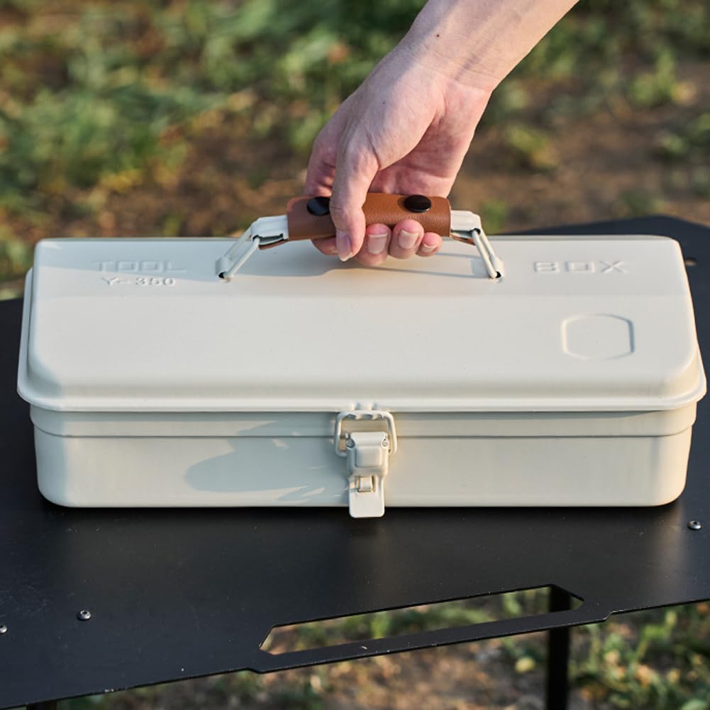 Caja de herramientas de metal grande, caja de almacenamiento portátil estilo techo a cuatro aguas con cierre de pestillo de metal Cofre de herramientas para herramientas d (Blanco-2)