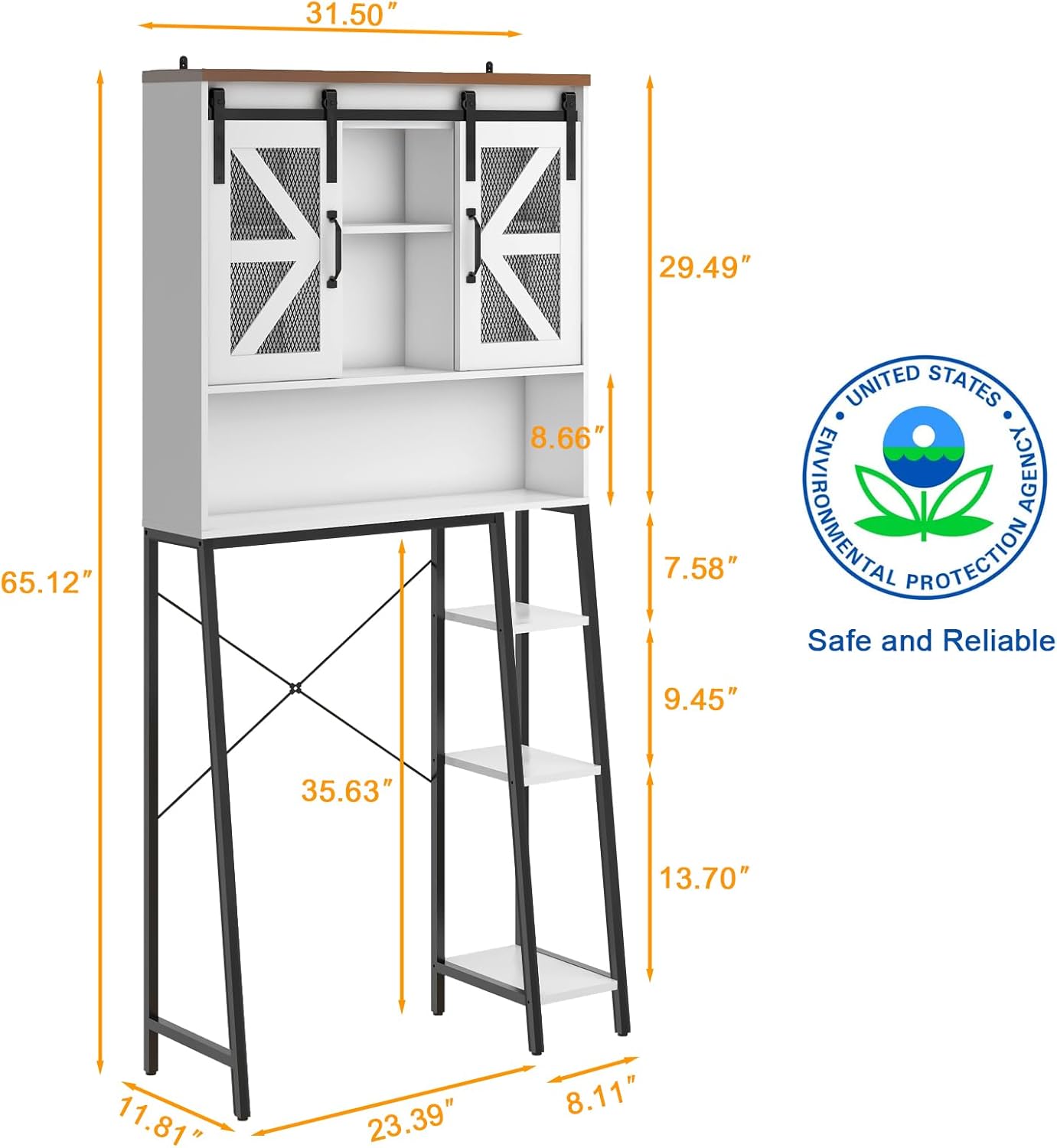 Vabches Over The Toilet Storage Cabinet, Farmhouse Storage Cabinet Over Toilet with Sliding Barn Door，Home Space-Saving Toilet Rack, for Bathroom, Restroom, Laundry White