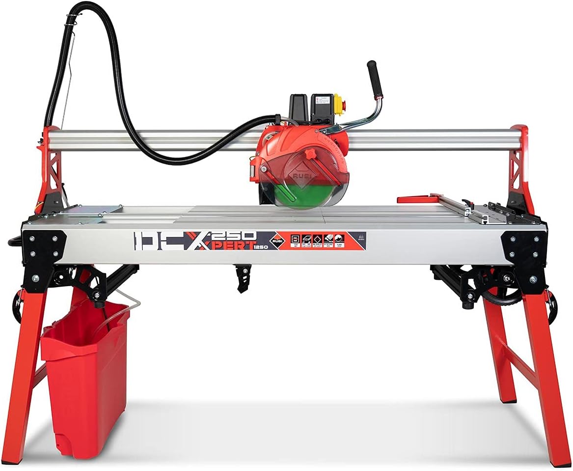 RUBI | Electric Cutter and Miter Saw DCX-250 Xpert 1250 Cutting Lenght 49 3/16"| Table Saw For Cutting of Natural Stone such as Marble or Granite | Circular Tile Wet