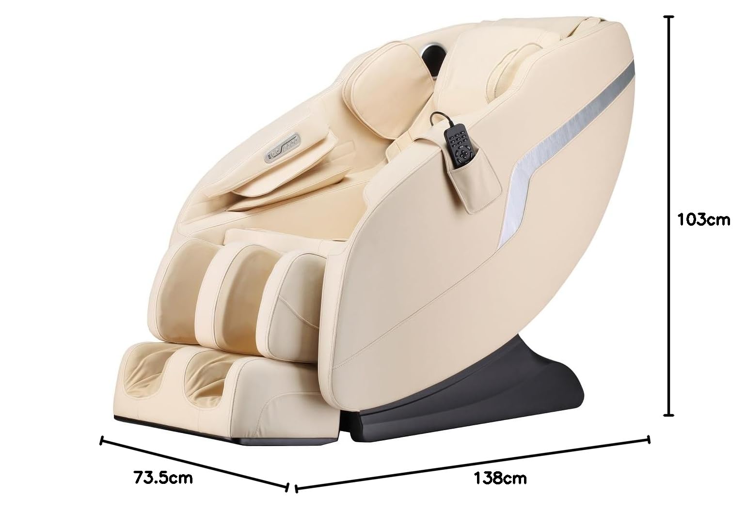 Poltrona massaggiante di lusso Costanza Shiatsu Zero Gravity, in pelle beige con tecnica a rulli, per massaggio delle braccia, per soggiorno, comoda e moderna, in pelle